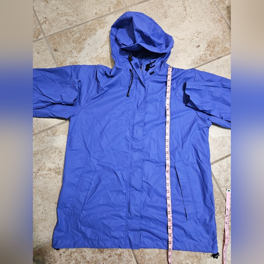 Lands’ End Women Large Blue Hooded Rain Jacket Windbreaker Preppy Nautical Style - Picture 7 of 7